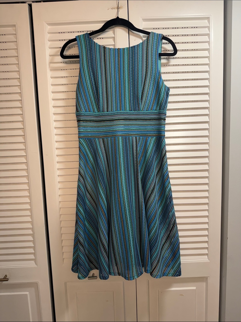 Gabby Skye Blue and Teal Striped Midi Dress